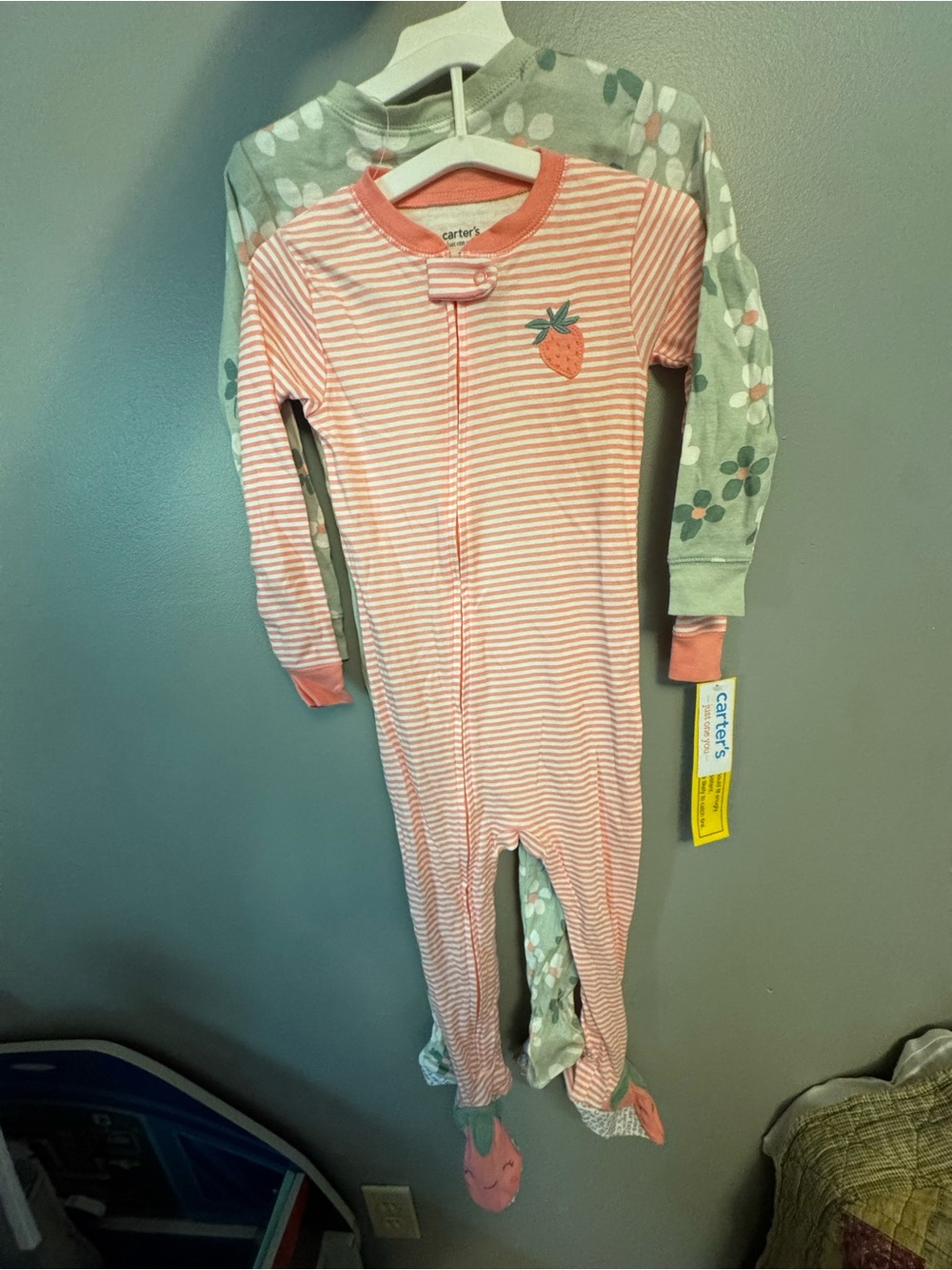 Carter's Coral and White Striped Strawberry Footed One-Piece